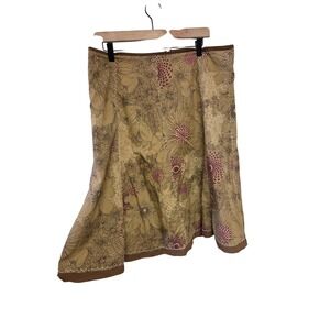 Y2K Jessica Sport Women's Size 16 Floral Midi‎ Skirt A-Line Brown Pink Tan